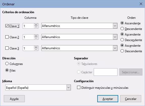 Seleccionar Criterios de clasificación