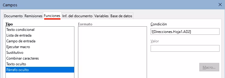 Inserción de un párrafo oculto