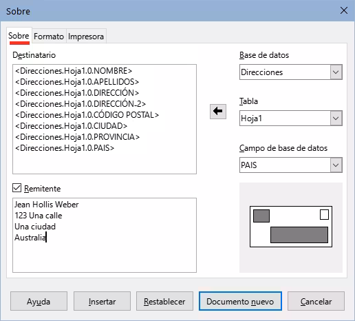 Información de destinatario y el remitente