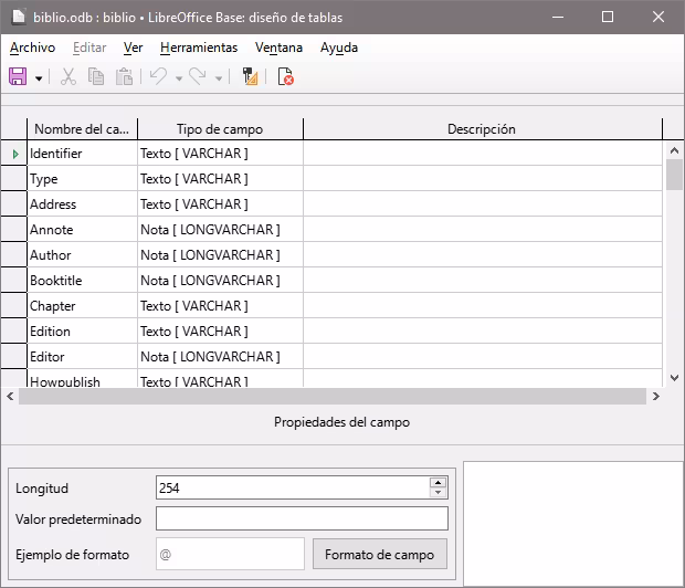 Modificar las propiedades de la tabla