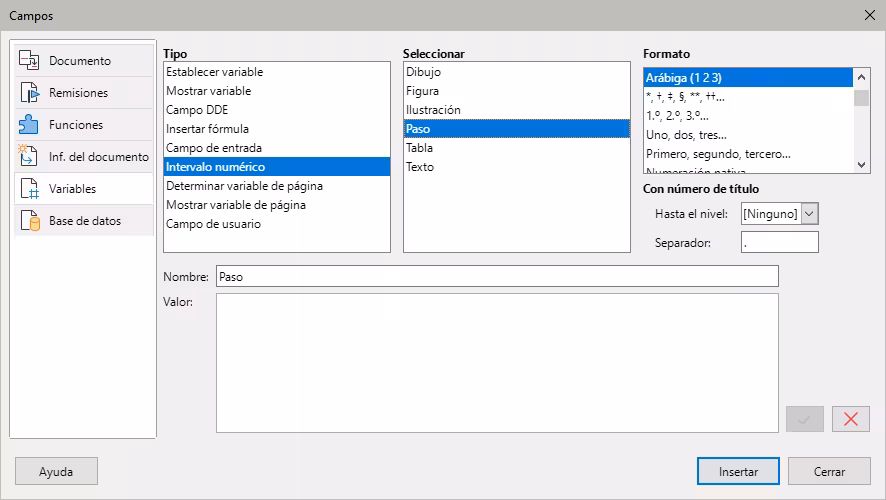 Definir un campo de variable de Intervalo numérico