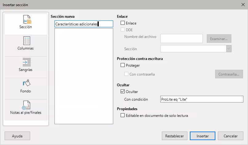 Crear una sección que se oculta cuando se cumple una condición específica