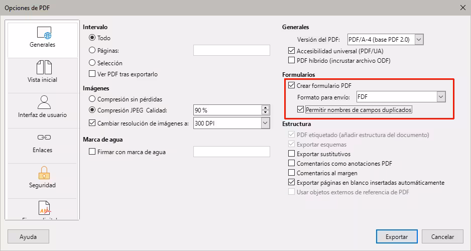 Exporar un formulario como PDF