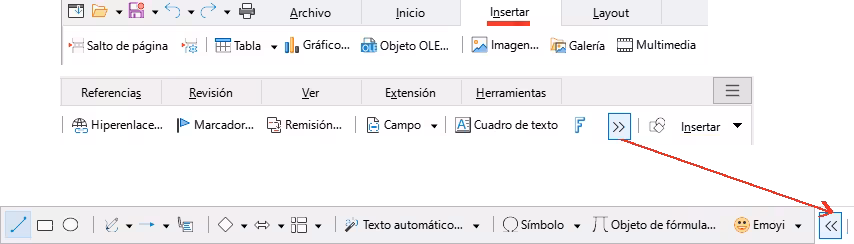 Ejemplo de la interfaz En pestañas, compacta - pestaña Insertar