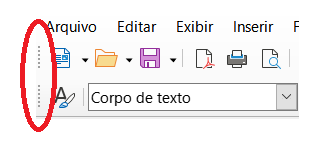 Exemplo de alças da barra de ferramentas