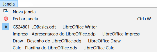 Exemplo de lista de janelas separadas