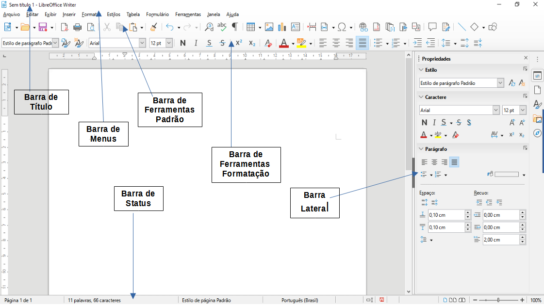 o principal espaço de trabalho do Writer