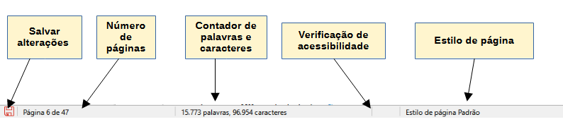 barra de Status do Writer, extremidade esquerda
