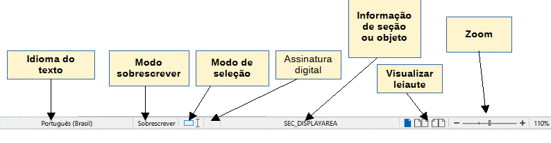 barra de Status do Writer, extremidade direita