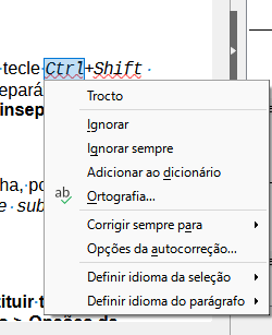 menu de contexto Ortografia