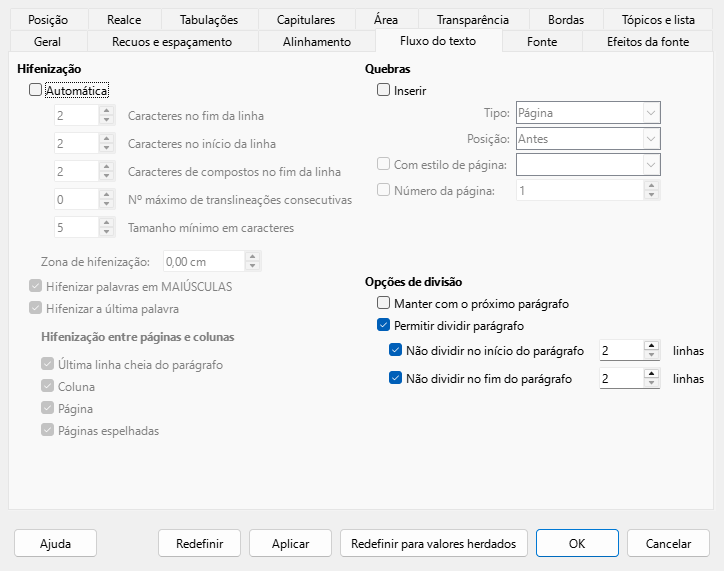 ativar a hifenização automática em um estilo de parágrafo