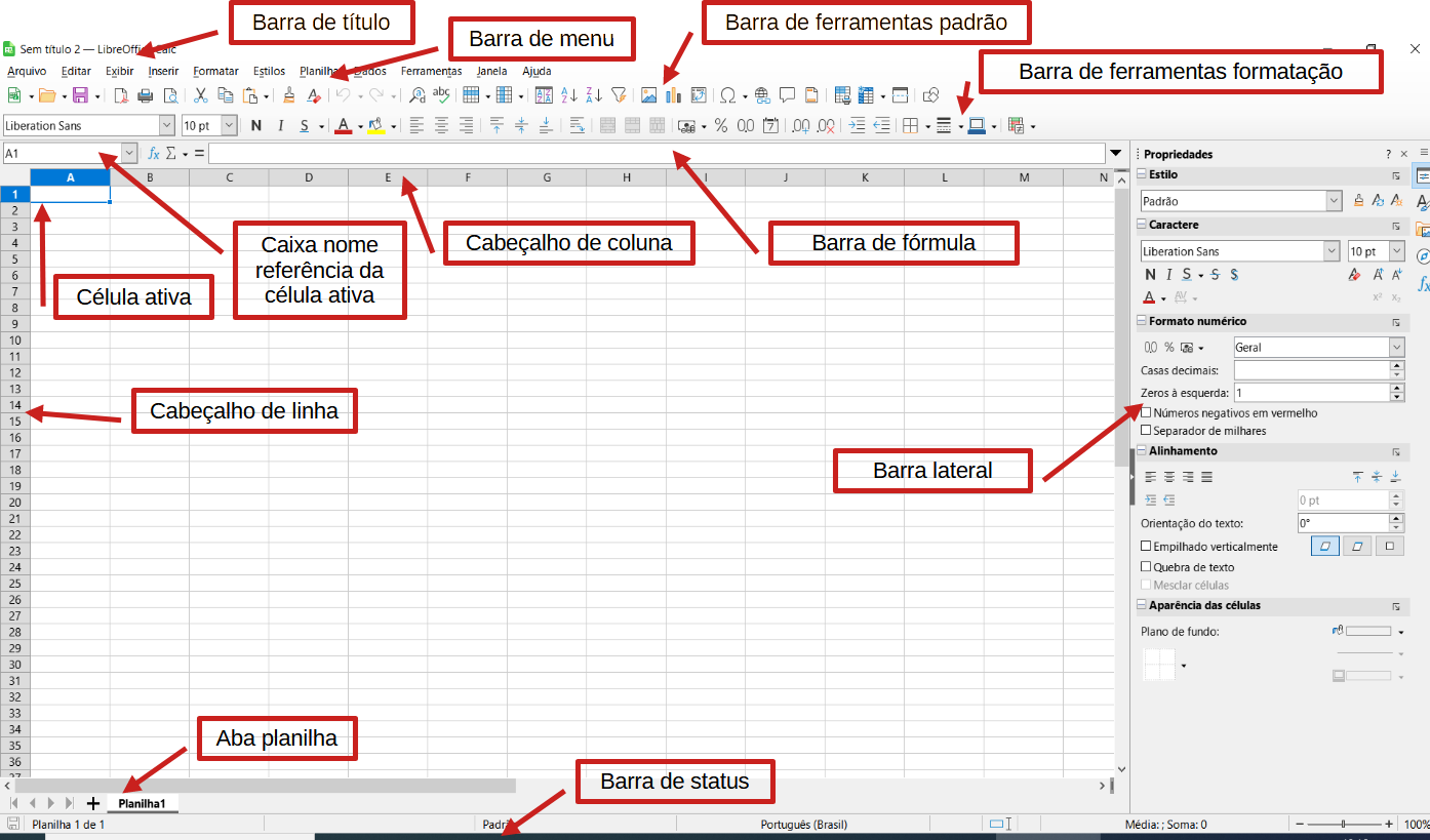 Janela principal do Calc