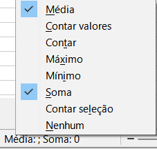 Selecionar operações matemáticas na barra de status