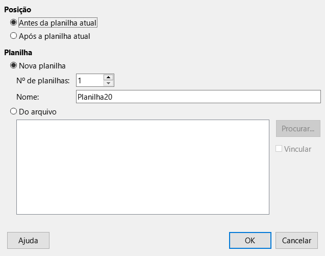 Caixa de diálogo Inserir planilha
