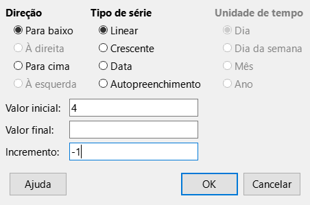Caixa de diálogo Preencher série
