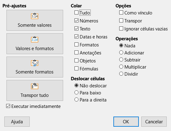 Caixa de diálogo Colar especial