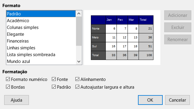 Caixa de diálogo Autoformatação