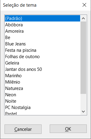 Caixa de diálogo Seleção de tema