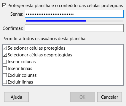 Caixa de diálogo Proteger planilha com medidor de força de senha