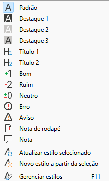 submenu Estilos no Calc