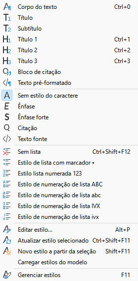 submenu Estilos no Writer