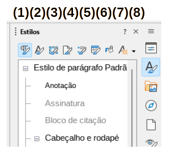 categorias de estilo e botões de ação