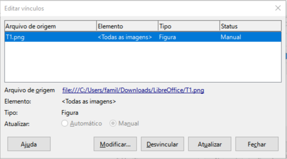 Caixa de diálogo Editar links
