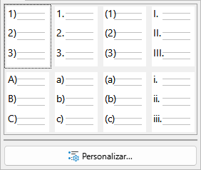 caixa de diálogo Personalizar numeração