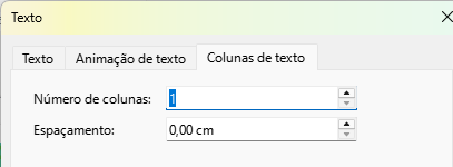 caixa de diálogo Texto — Página de colunas de texto