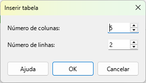 caixa de diálogo Inserir tabela