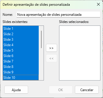 caixa de diálogo Definir apresentação de slides personalizada