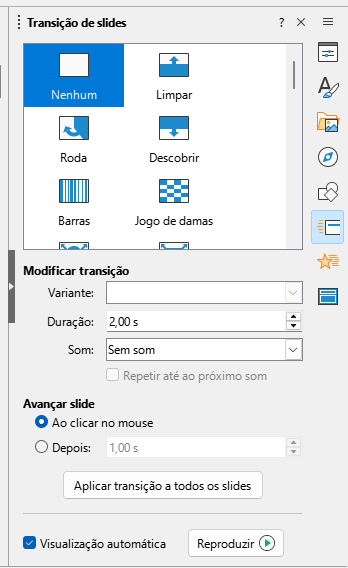 deque Transição de slides na Barra lateral