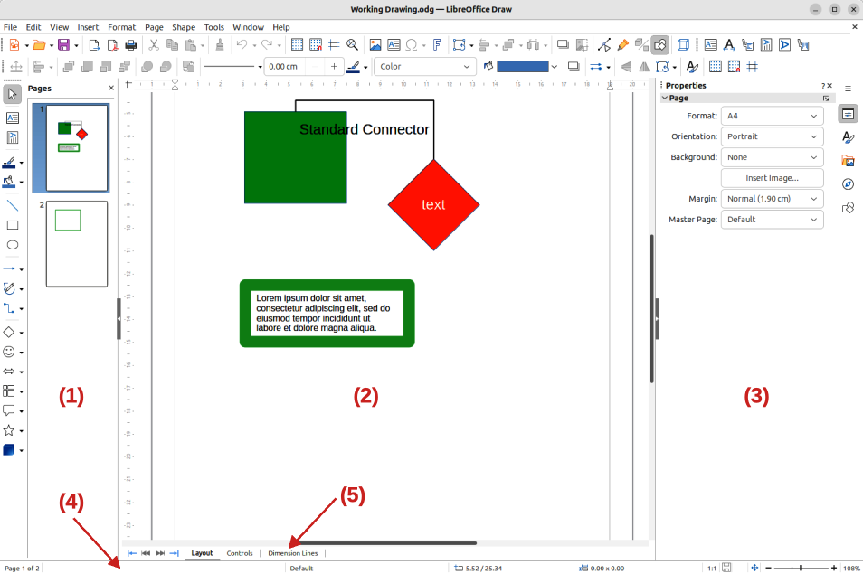 janela principal do LibreOffice Draw