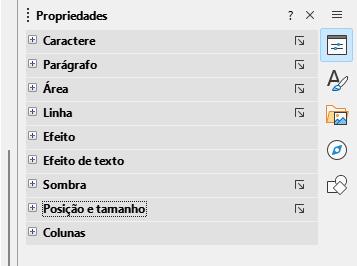 painel Linha, no deque de Propriedades, na Barra lateral