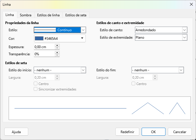 caixa de diálogo Linha — aba Linha