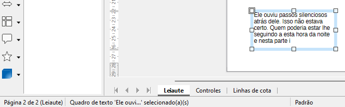 exemplo de informações de texto na barra de Status