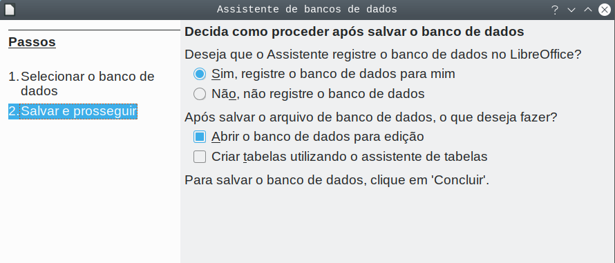 registrar novo banco de dados