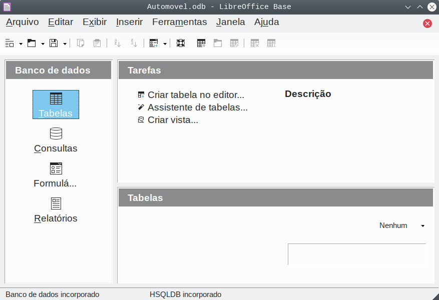janela do LibreOffice Base