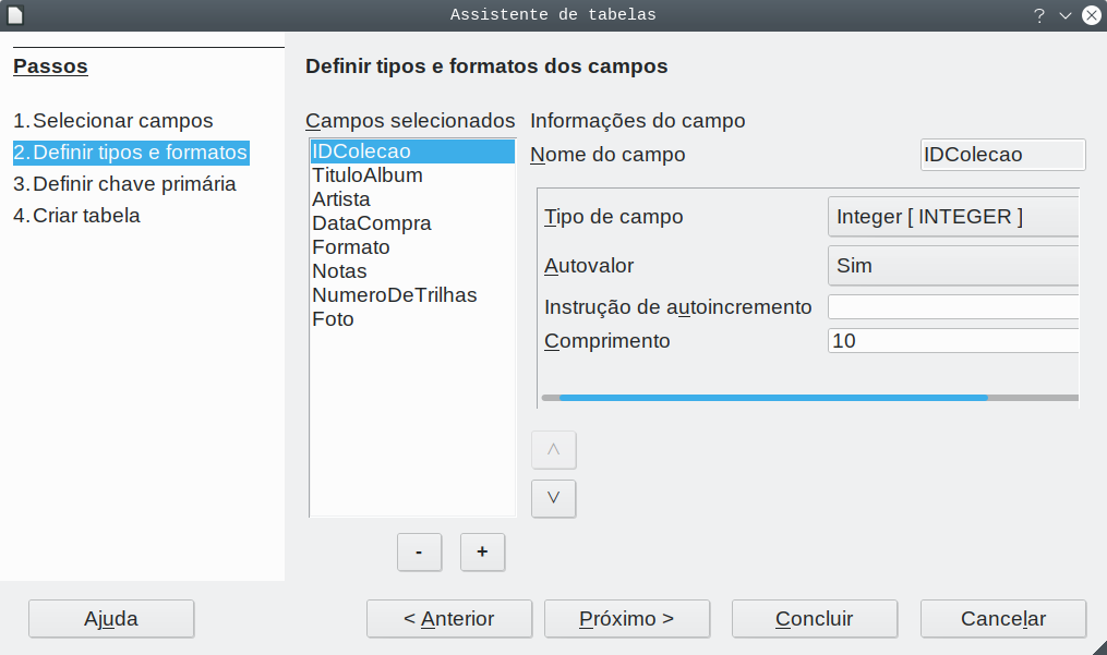 alterar tipos de campo