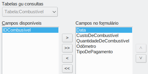 selecionar campos de um subformulário