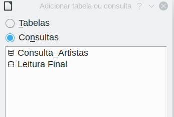 seleção de consultas para adicionar a outra consulta