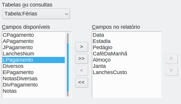 adicionar campos a um relatório
