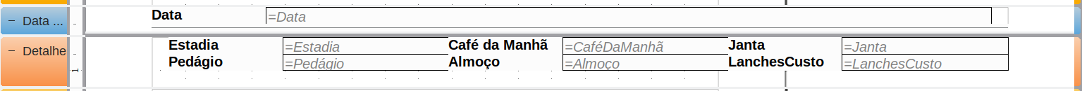 modelo de Editor de relatórios determinado pelo Assistente de relatórios.