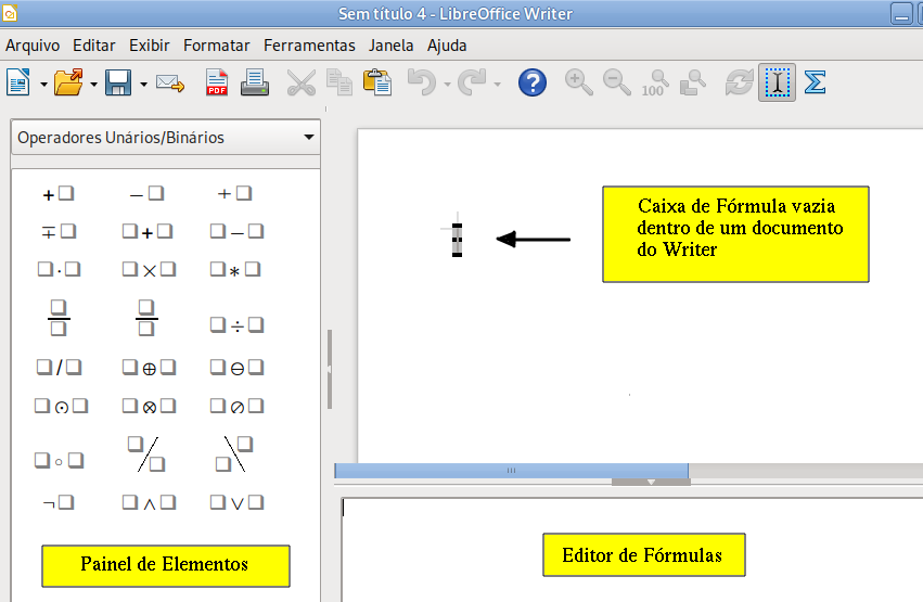 Fórmula vazia em um documento do Writer.