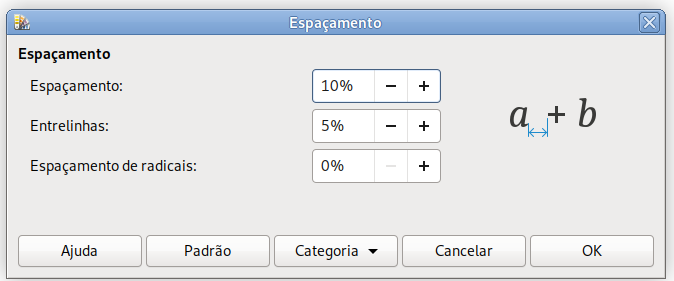 Caixa de diálogo Espaçamento.