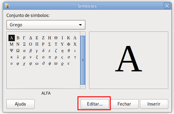 Caixa de diálogo Símbolos.
