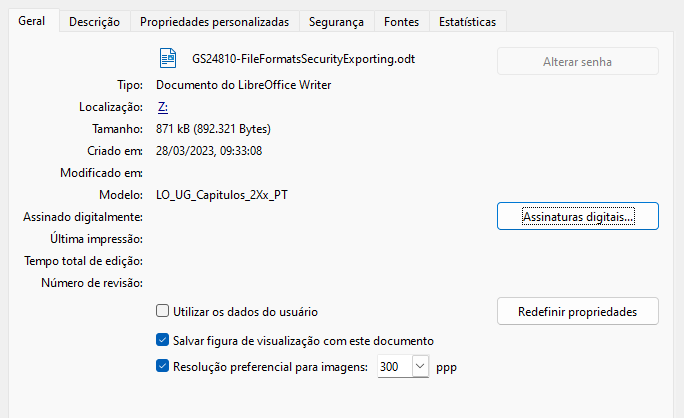 Caixa de diálogo Propriedades