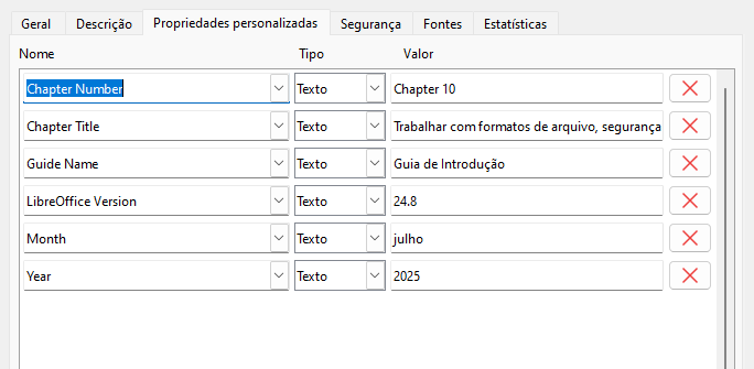 Aba de propriedades personalizadas