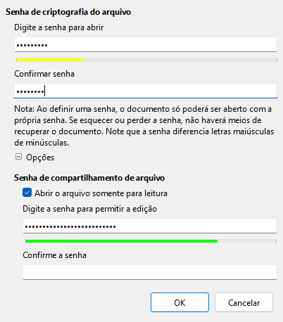 Caixa de diálogo Definir senha