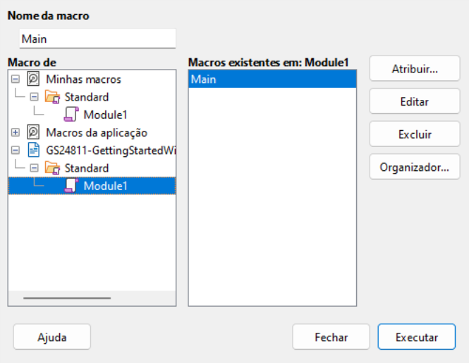 Caixa de diálogo Macros BASIC